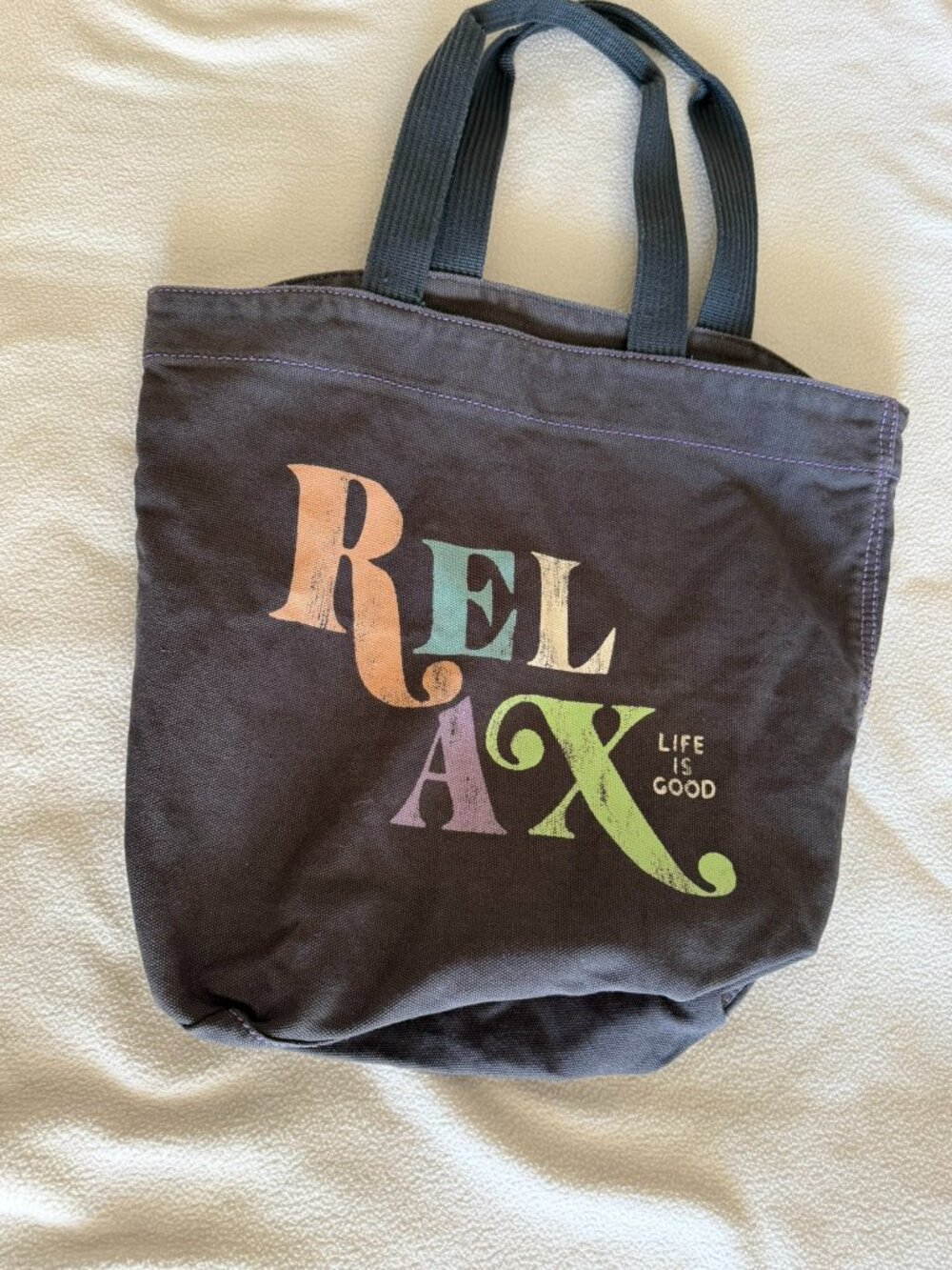Life Is Good RELAX Distressed Canvas Blue Tote Bag - Picture 3 of 5